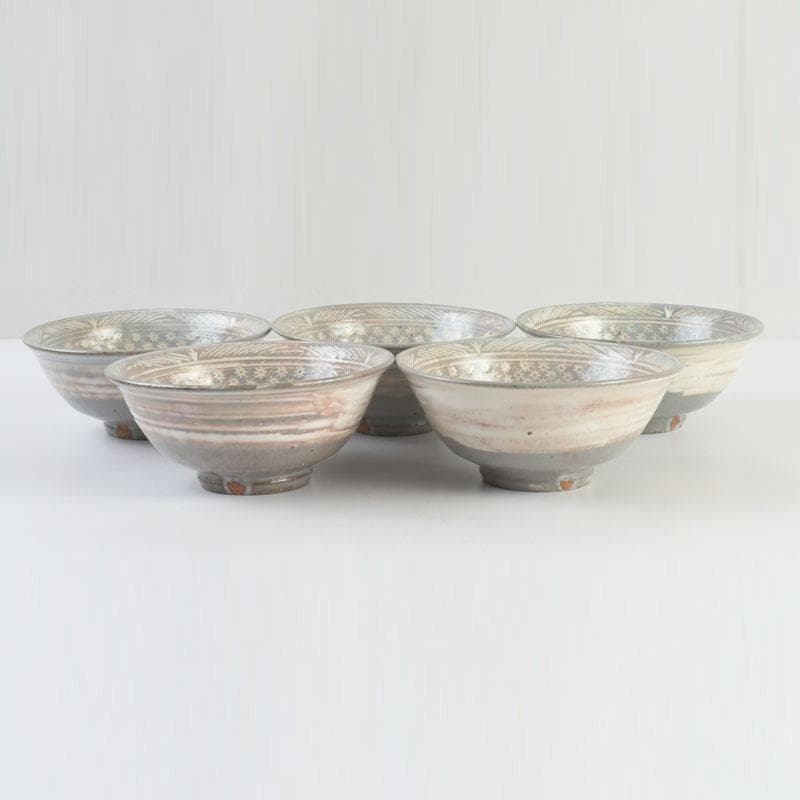 茶道具 金海駕洛窯 三島 数茶碗 五客 共箱 V 9468