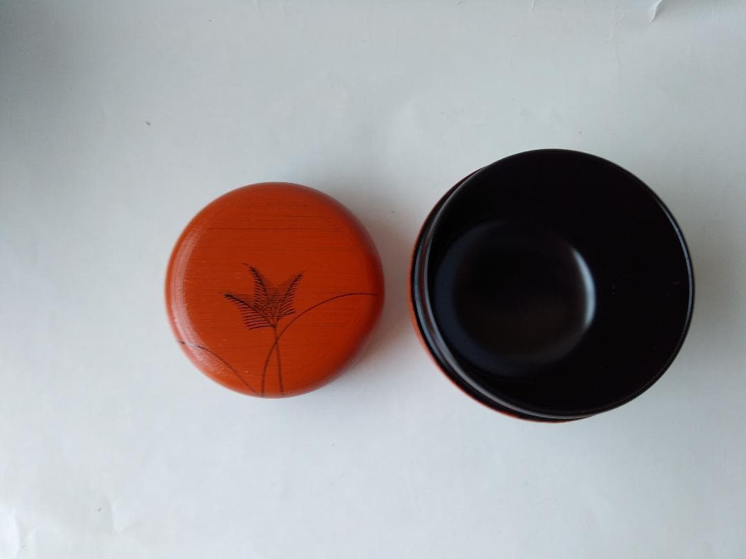 山中塗 蒔絵師 筑城筑良 作 朱刷毛目 ススキ 中棗 漆器 漆