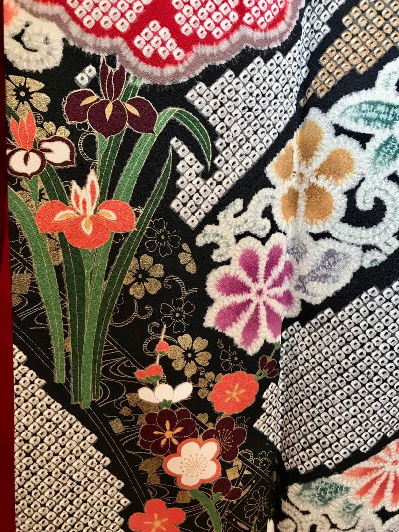 振袖 超美品 正絹 金糸と色刺繍 個性的 絞り柄