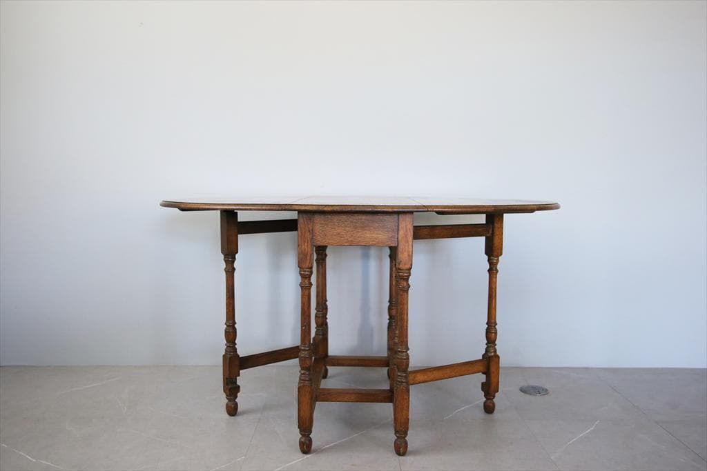 英国アンティーク木製ゲートレッグテーブル/ダイニング机バタフライ(89-64)