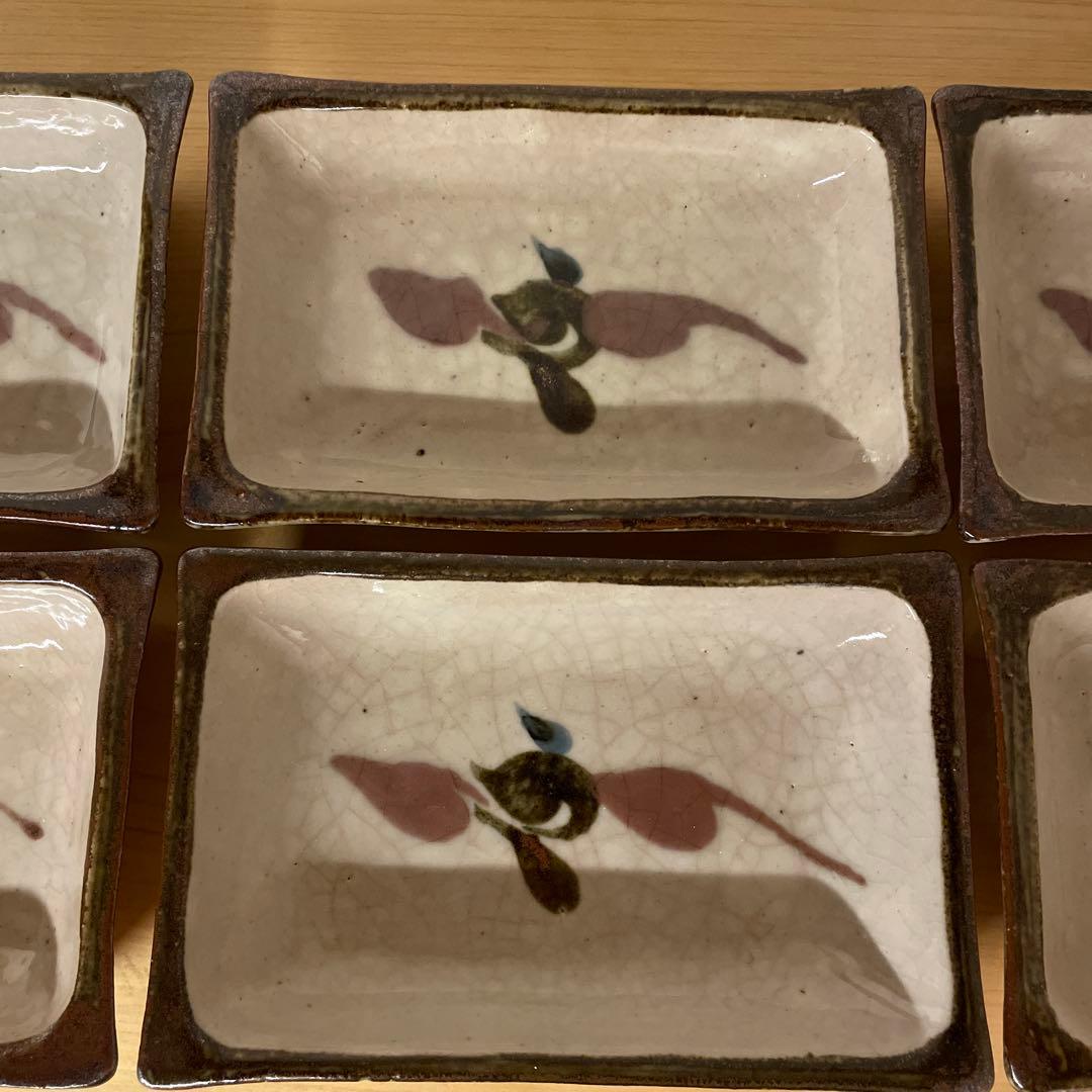 河井敏孝　鳥文角皿　６客　共箱付き　河井寛次郎 濱田庄司 民藝