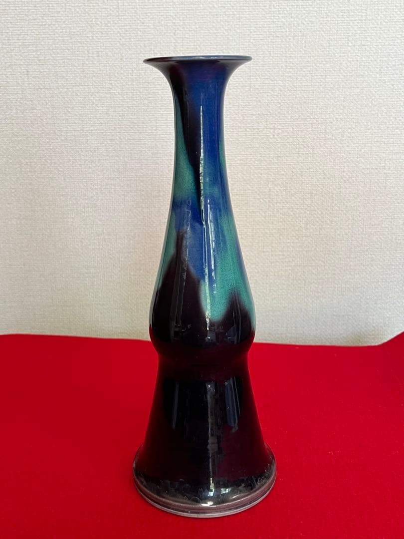 【珍品】柳雨軒 三代 人間国宝 徳田八十吉  (正彦銘)彩釉 花入 管理T197