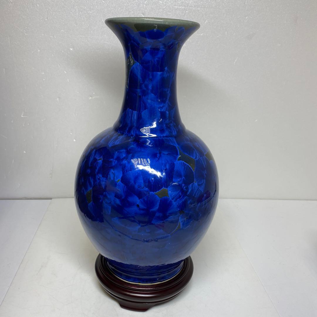 中国美術　青釉花入　共仕立箱　高さ約31㎝　タサコサ　東さ7-1102⑤