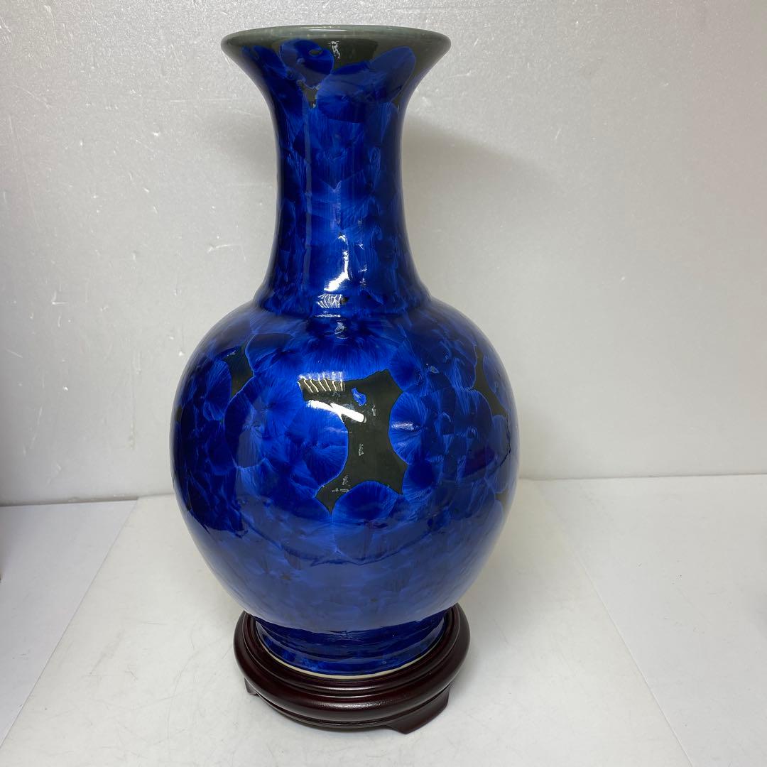 中国美術　青釉花入　共仕立箱　高さ約31㎝　タサコサ　東さ7-1102⑤