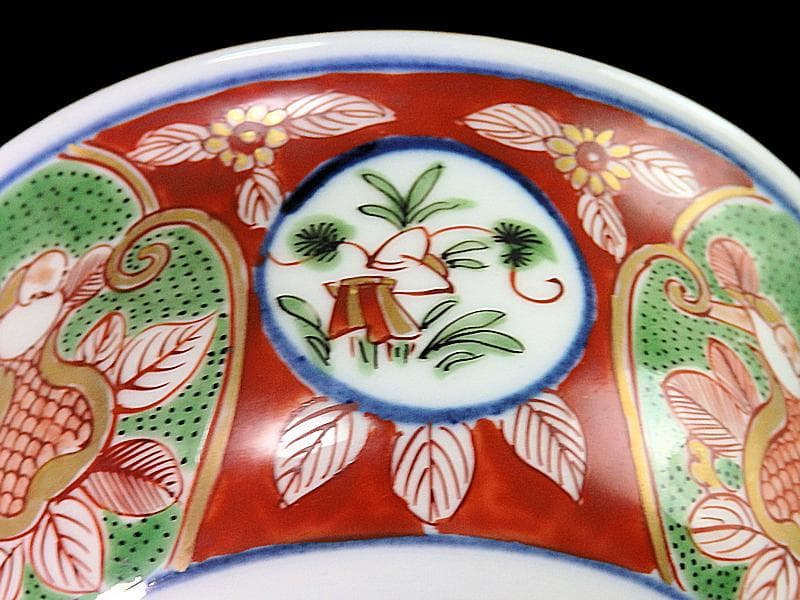 大聖寺伊万里金襴手丸紋鳥に柘榴の図蓋付鉢B291AS-CPk