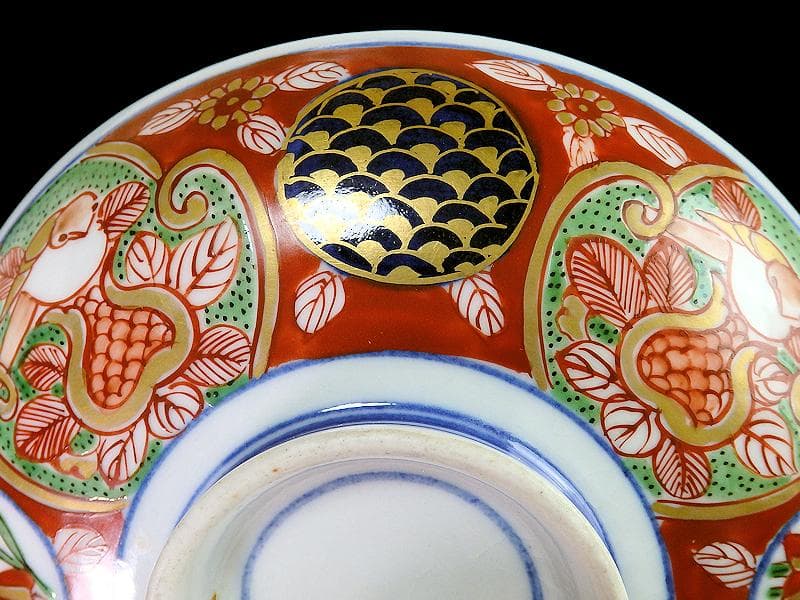 大聖寺伊万里 金襴手 丸紋 鳥に柘榴の図 蓋付鉢 B291AS-CPk