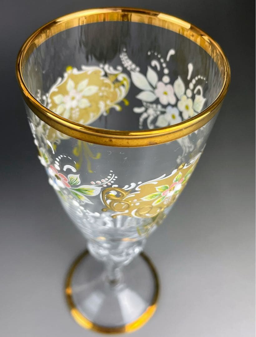 ボヘミアンガラス 盛上金彩 エナメル彩 ワイングラス ボヘミア グラス