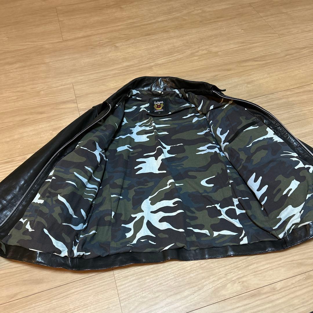 Schott ブラックレザージャケット XL 迷彩裏地の通販はau PAY