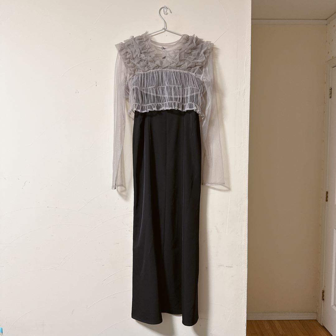 【にこ】チュール ボリューム フリル ベスト シアー トップス ワンピース