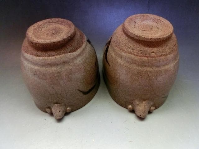 酒器■絵唐津 歪み片口 2客 古唐津超名品【江戸時代】猪口 酒杯 時代物 骨董