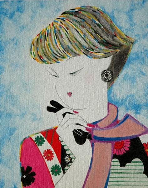 油絵 菅家令子 絵 絵画 インテリア 額付(銀) F3-010311 人物 女性
