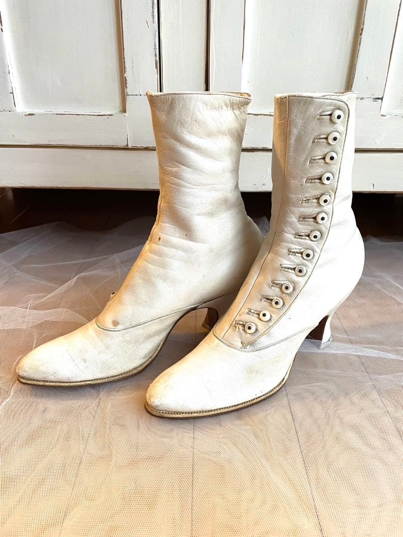 希少 フランスアンティーク ボタンアップブーツ ヴィクトリアン レザー