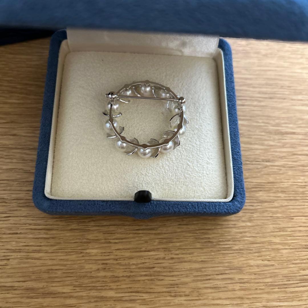 MIKIMOTO ミキモト 真珠 パール シルバー 葉彫り 月桂樹 ブローチ