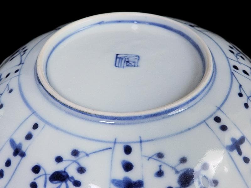 平戸 伊万里 染付 芙蓉手 隠れ蓑に花の図 6寸皿 2枚 E179AS-CSh