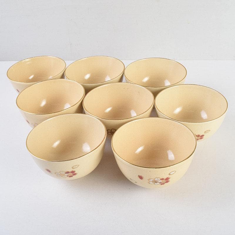 茶道具 京焼 野々村仁清 色絵桜文 数茶碗 八客 M R9336 美術品