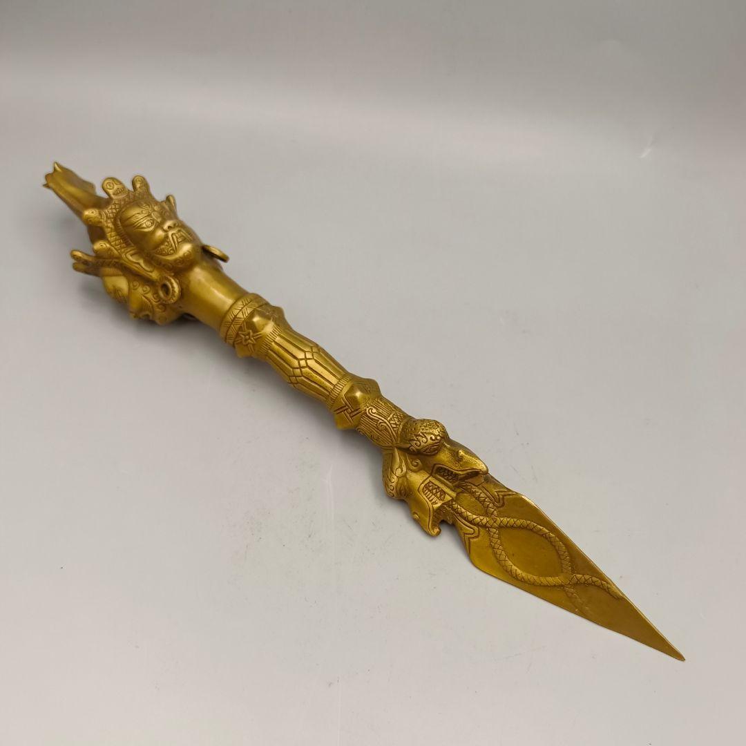 銅製 法器 三象馬頭金剛杵 降魔杵 鎮宅辟邪 開運風水 招財置物 工芸品 装飾品