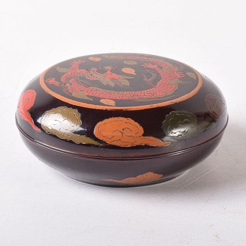 茶道具　時代漆塗　雲龍蒔絵　香合　時代箱　V　R8344