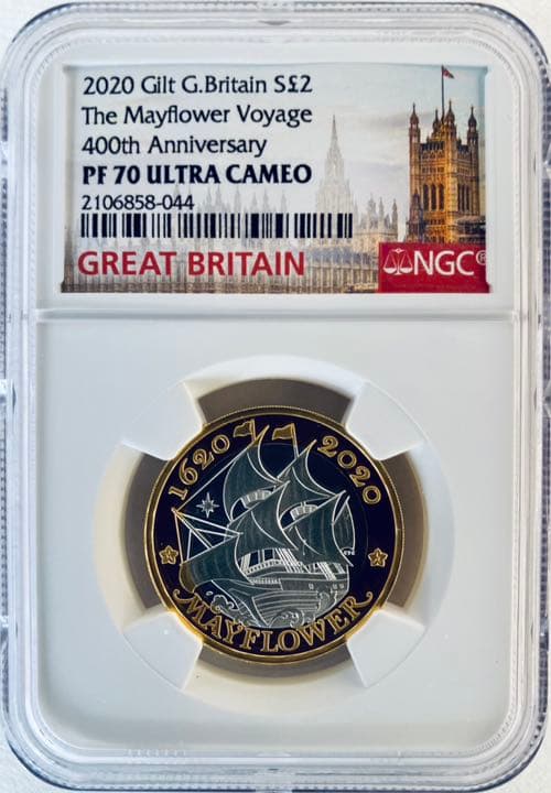 2020年 イギリス メイフラワー号出航400周年2色銀貨 NGC PF70UC
