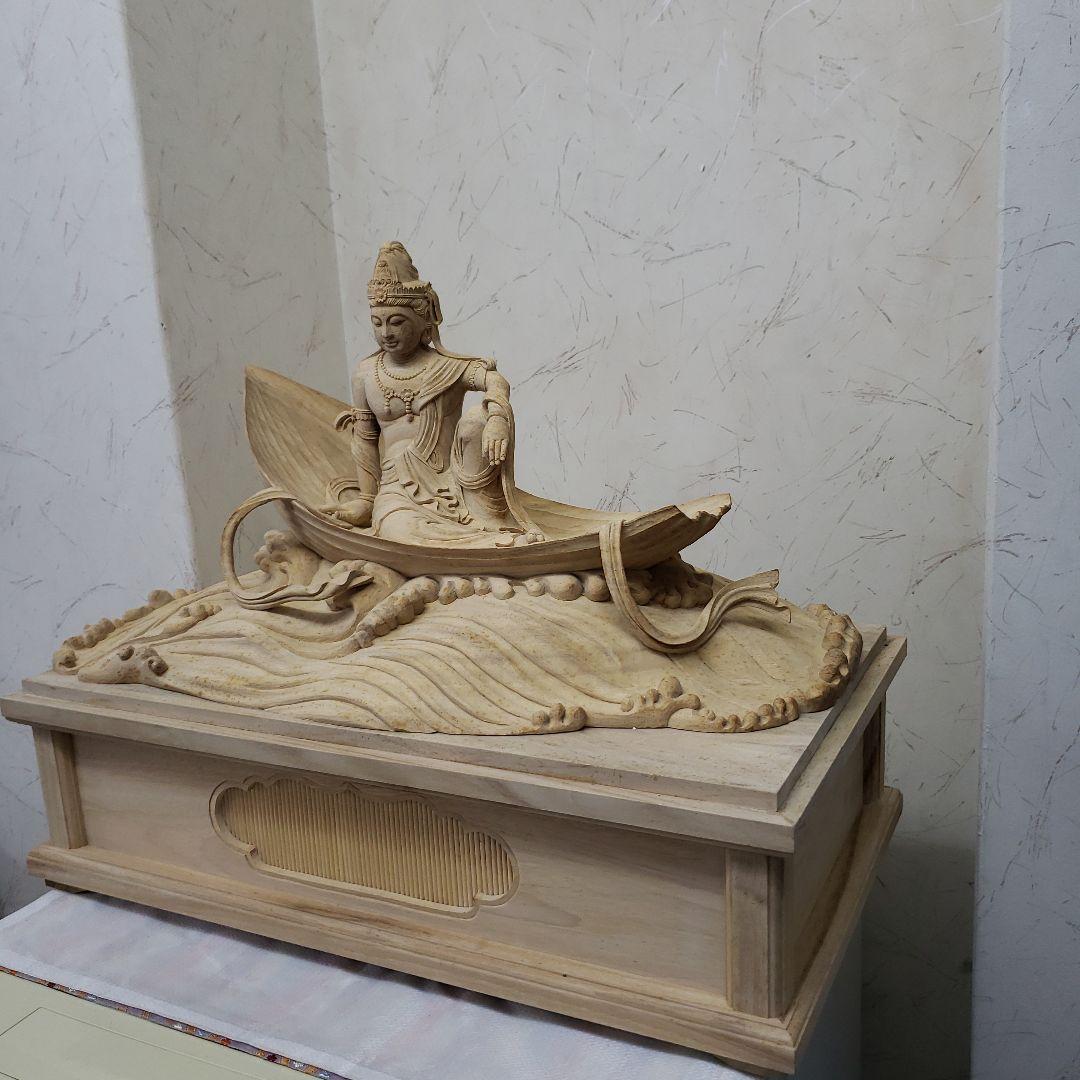 Bフライデー 希少仏像 大きな仏像☆楠材 一葉観音菩薩坐像☆台付