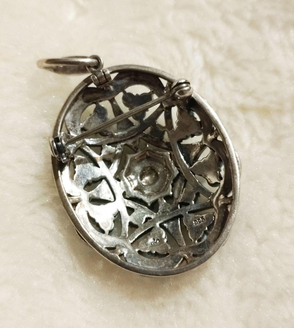 碌山 925 トルコ石 シードパール マーカサイト ブローチ ペンダントトップ