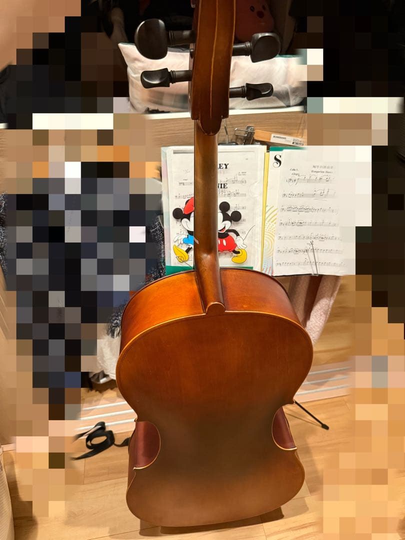 【直接引取限定】チェロ　メーカー不明　弓　ソフトケース付き　4/4