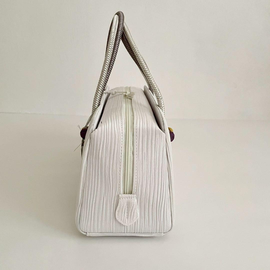 和装バッグ　横長　利休　バッグ　小田巻　白　正絹　日本製