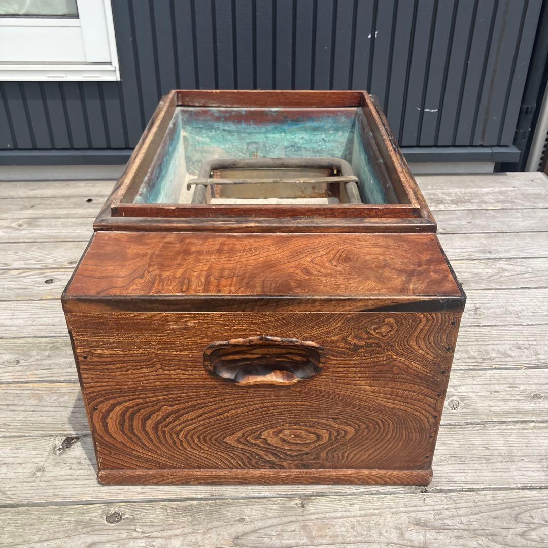 昭和レトロ 木製 長火鉢 五徳付き 5杯 引き出し収納付き 火鉢 囲炉裏