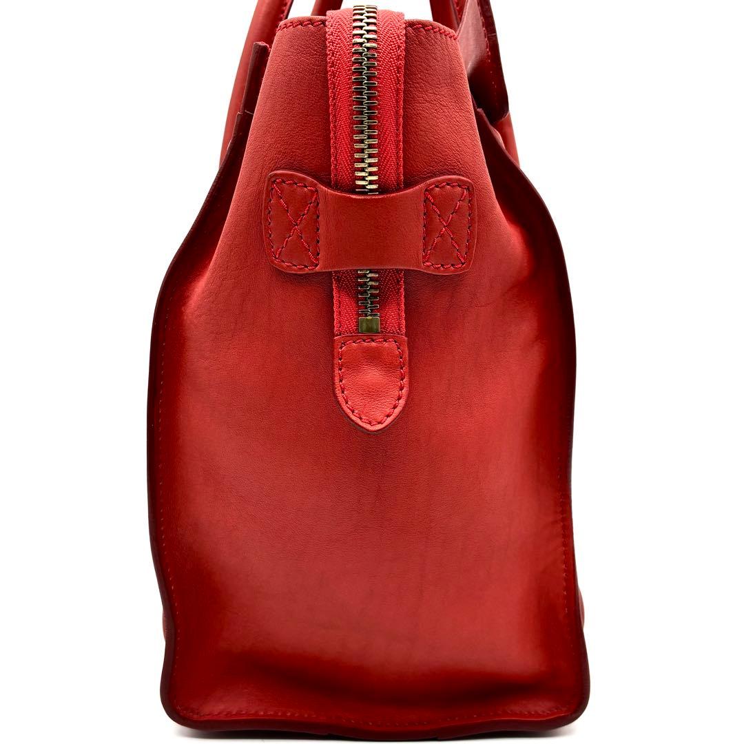 極美品 セリーヌ ミニ ショッパー ラゲージ ハンドバッグ 旧ロゴ レザー 赤