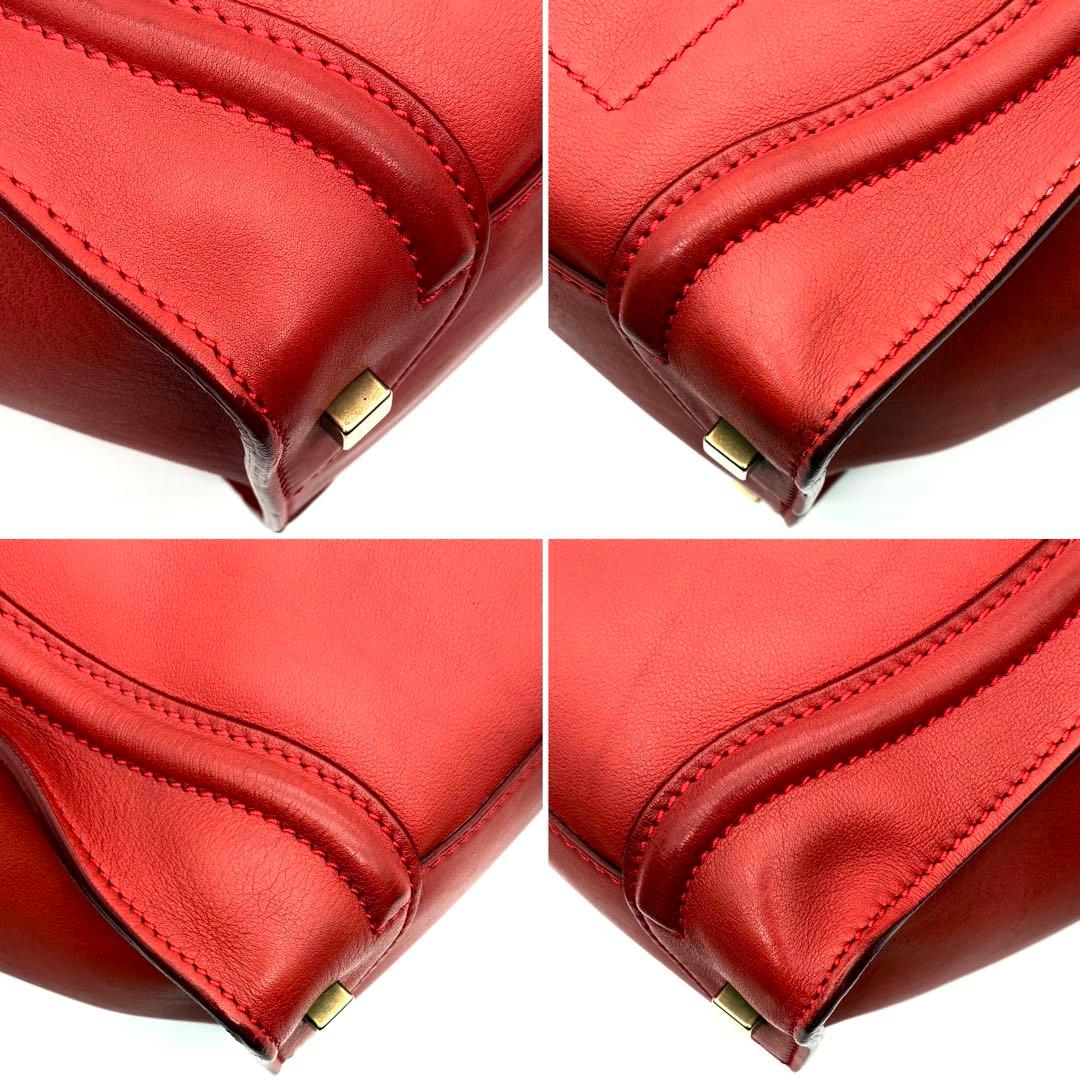 極美品 セリーヌ ミニ ショッパー ラゲージ ハンドバッグ 旧ロゴ レザー 赤