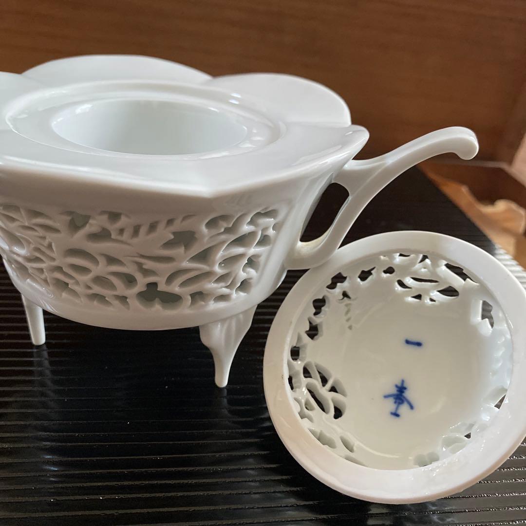 香炉 杉原一壺 有田焼 透かし 唐草 白磁 三脚香炉 初釜茶道具 茶道