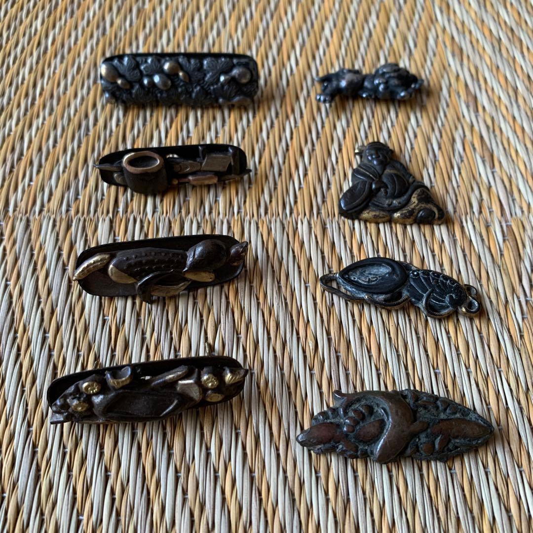 前金具 目貫 金工 人物 アワビ 獅子 魚