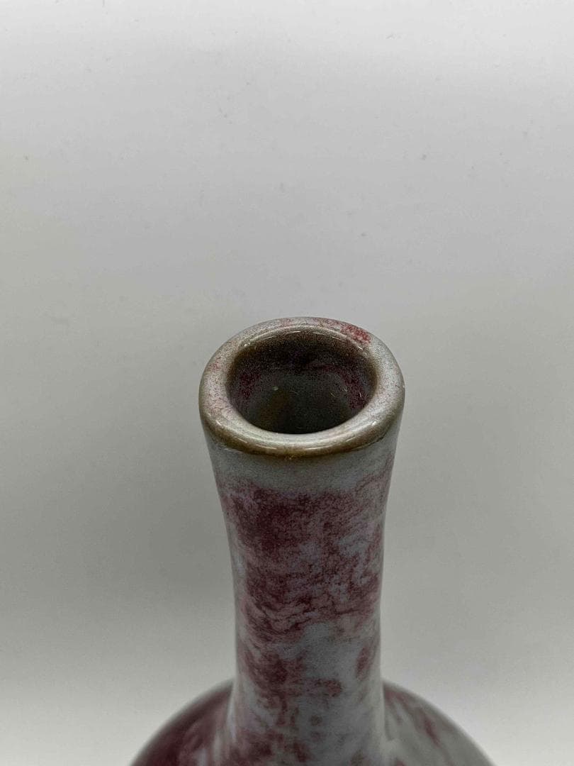 明時代 鈞窯紫紅斑文橄欖瓶 紅釉瓶 辰砂 郎窯紅釉