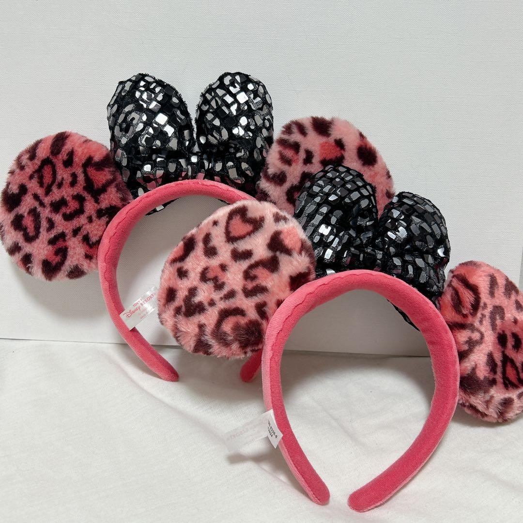 希少　ディズニー　ミニー　ヒョウ柄　レオパード　カチューシャ　ピンク　セット