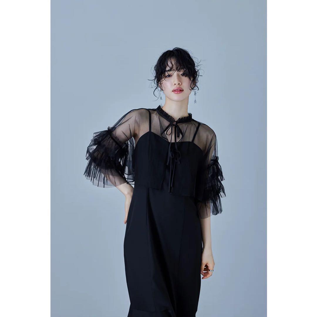 niana リボンチュールボレロセットドレス S 低身長 結婚式 ニアナ