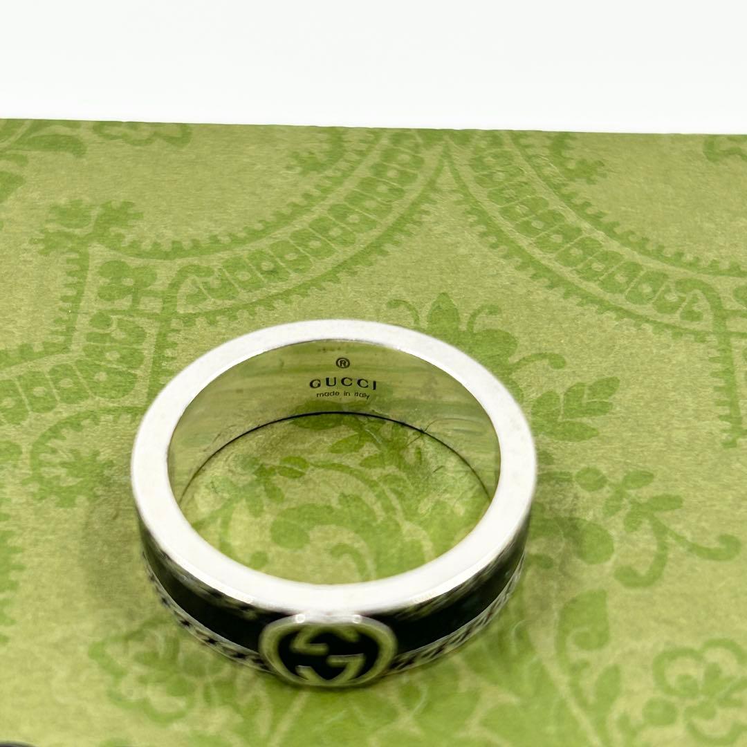 美品✨　グッチ　GUCCI リング　アラベスク　インターロッキング　エナメル　燻