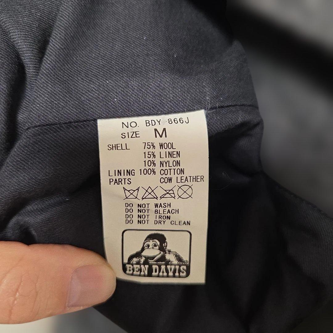 日本製 ベンデイビス ウールリネンベスト M グレー 牛革レザー切替