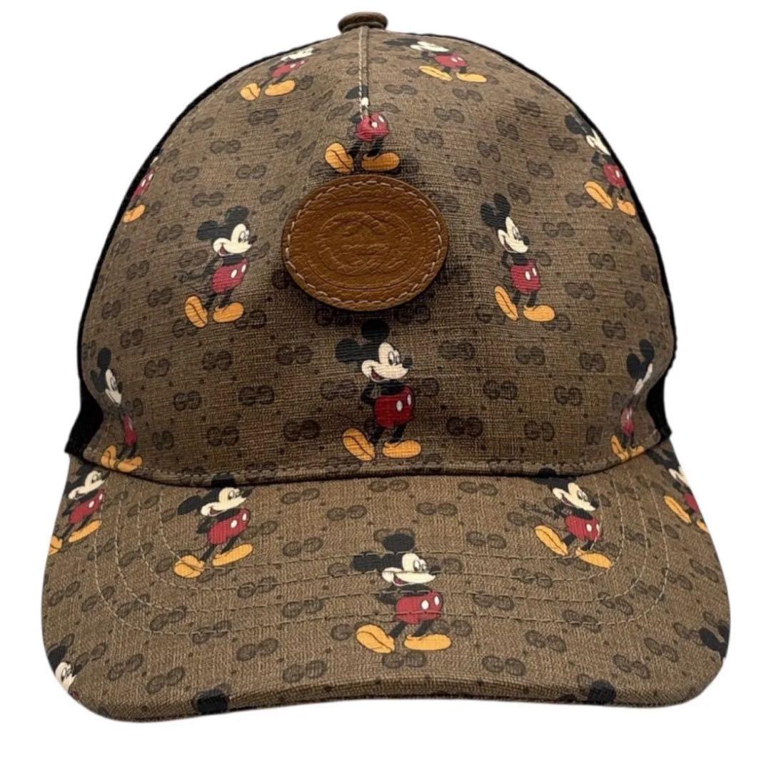 GUCCI グッチ×ミッキーマウス コラボ GGスプリーム 帽子 キャップ グッチ ハット ディズニーコラボ GGシュプリーム茶 キャップ ミッキー