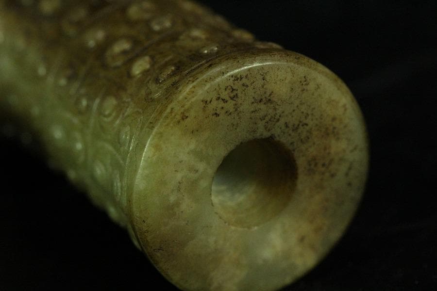 中国美術 古長沙勾雲管型器 玉石刻 飾 京都旧家蔵(K-