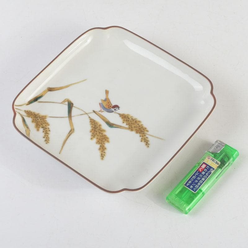 和食器 九谷焼 竹村正一作 色絵 稲穂に雀図 皿揃 五客 共