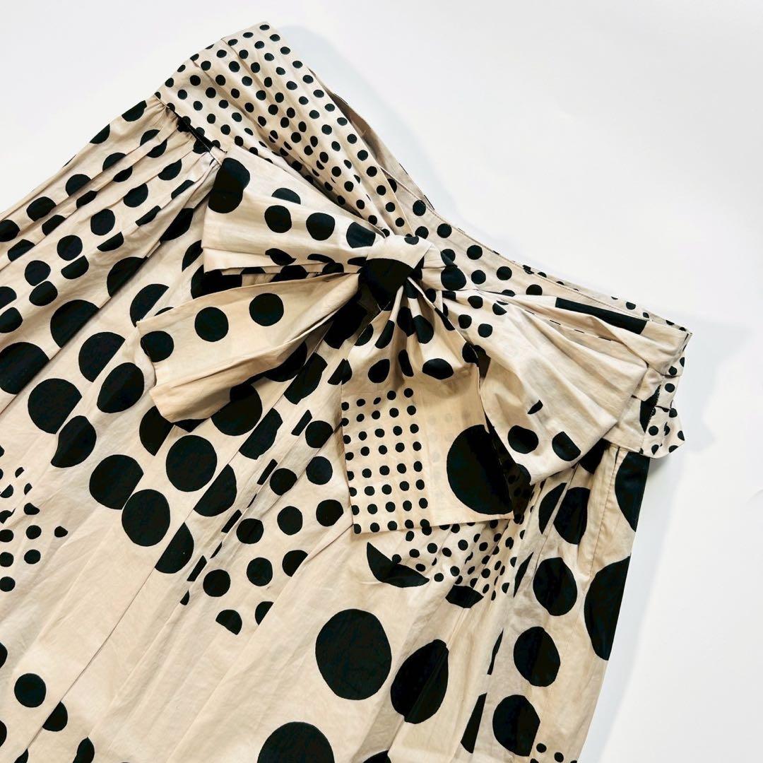 美品 ミナペルホネン universe 膝丈スカート ドット リボン フレア 2