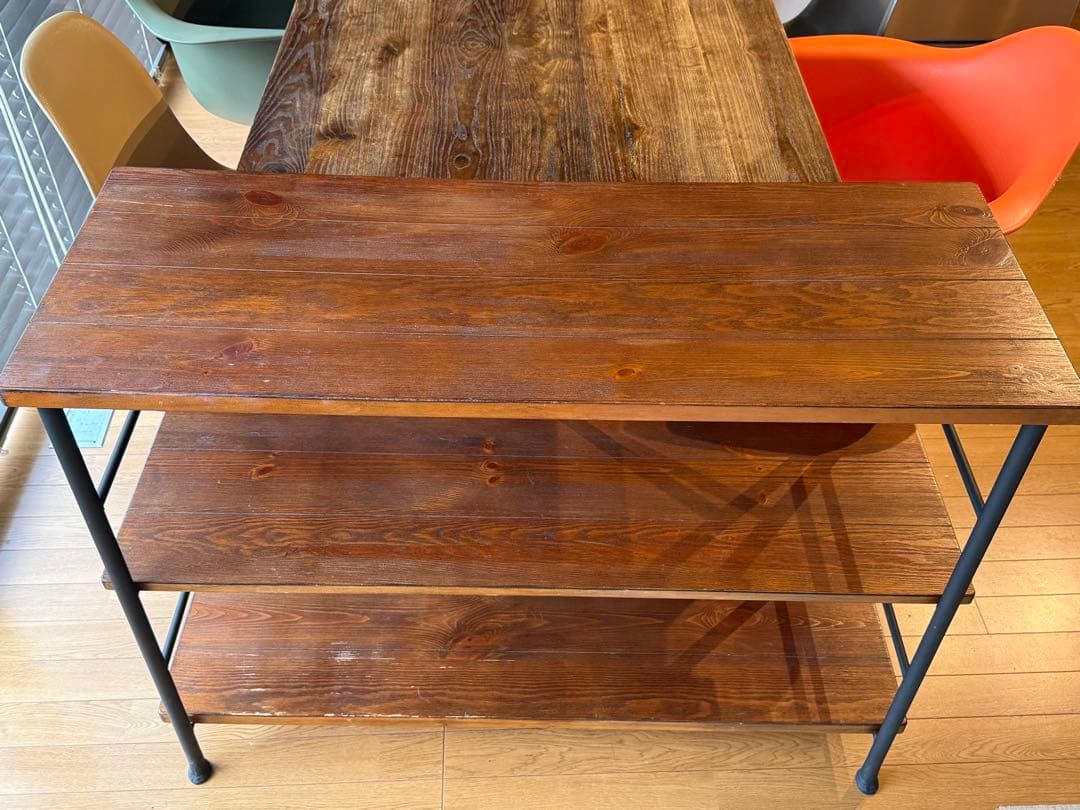 【引取り優先】木製ダイニングテーブル 椅子 シェルフセット売り