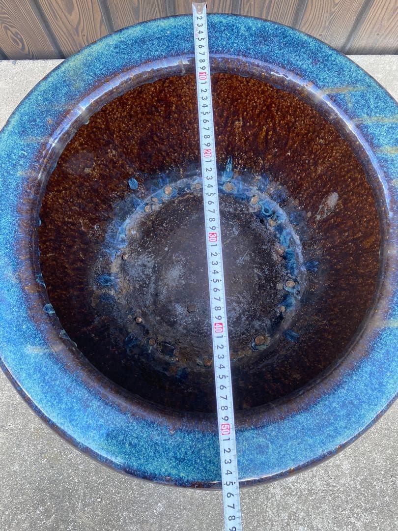 火鉢 陶器 海鼠釉 アンティーク 骨董 金魚鉢 特大 睡蓮鉢 メダカ 鉢カバー