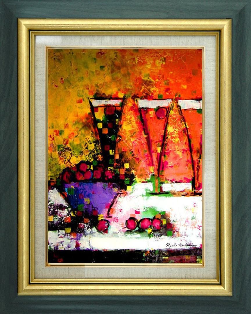 油絵 菅家令子 絵 絵画インテリア uF6-062804 静物 ワイン フルーツ