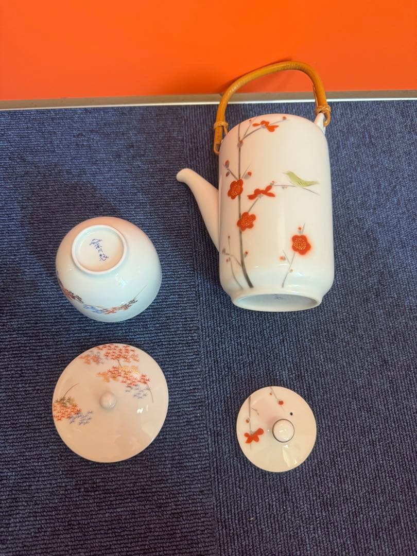 2027 深川製磁 梅文 急須1客 湯呑蓋付1客