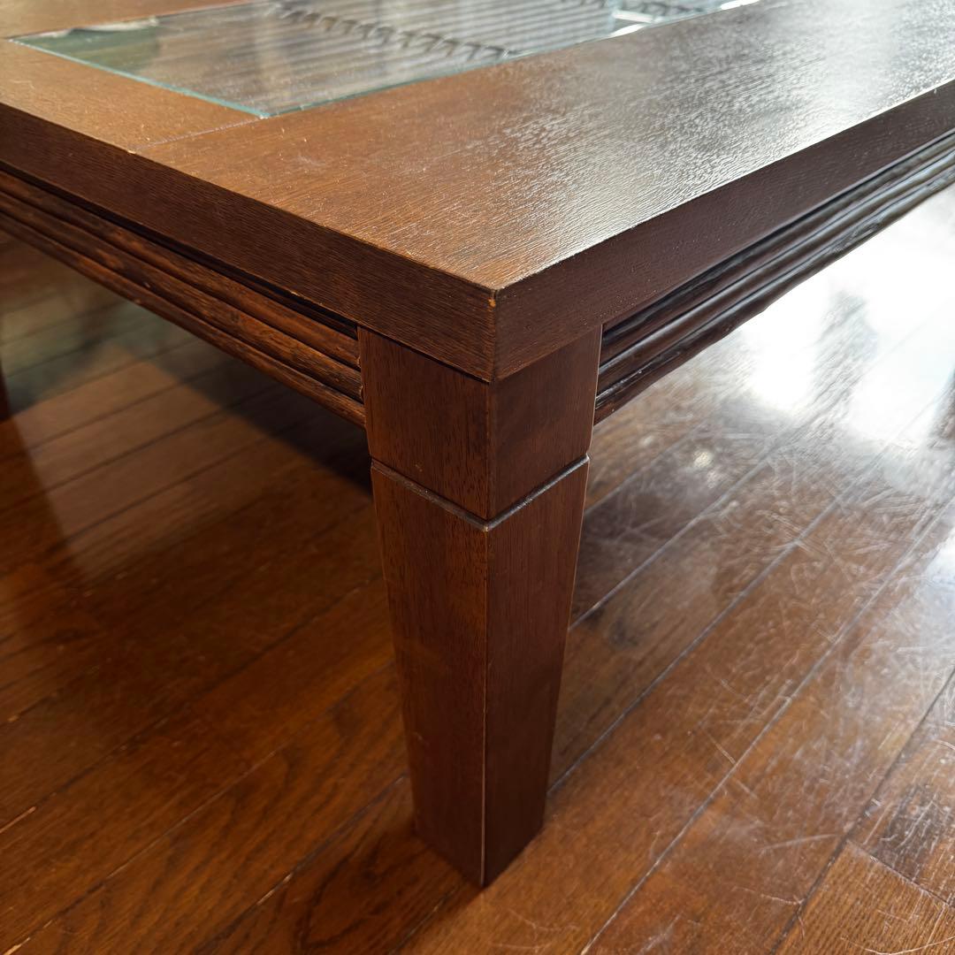 ゆうちゃん様専用】木製ガラストップ アジアンテイスト こたつテーブル