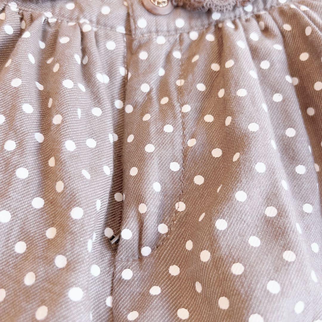 リズリサ ダークブラウン ドット柄 レースフリル キュロット