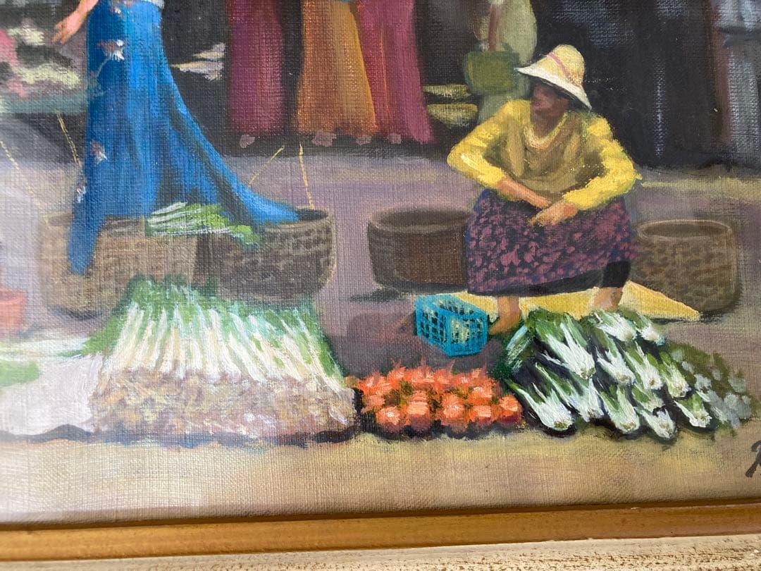 市場の風景 油彩画 F6号