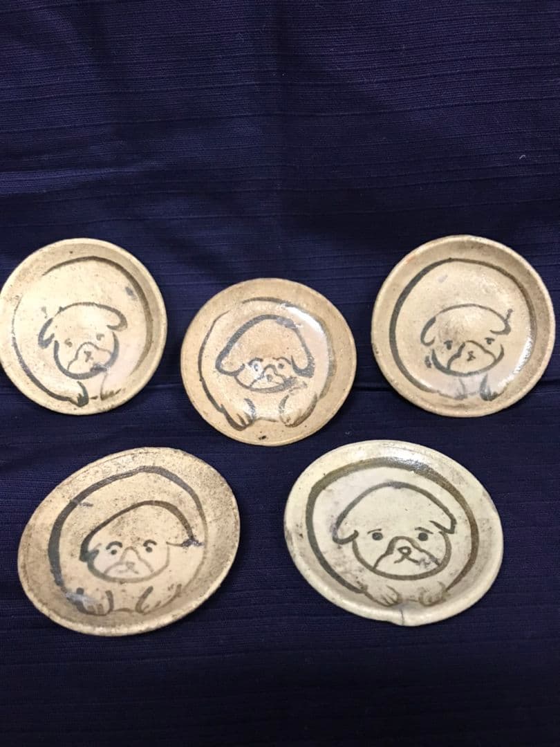 瀬戸の豆皿(石皿)  仔犬  5枚組 (A)