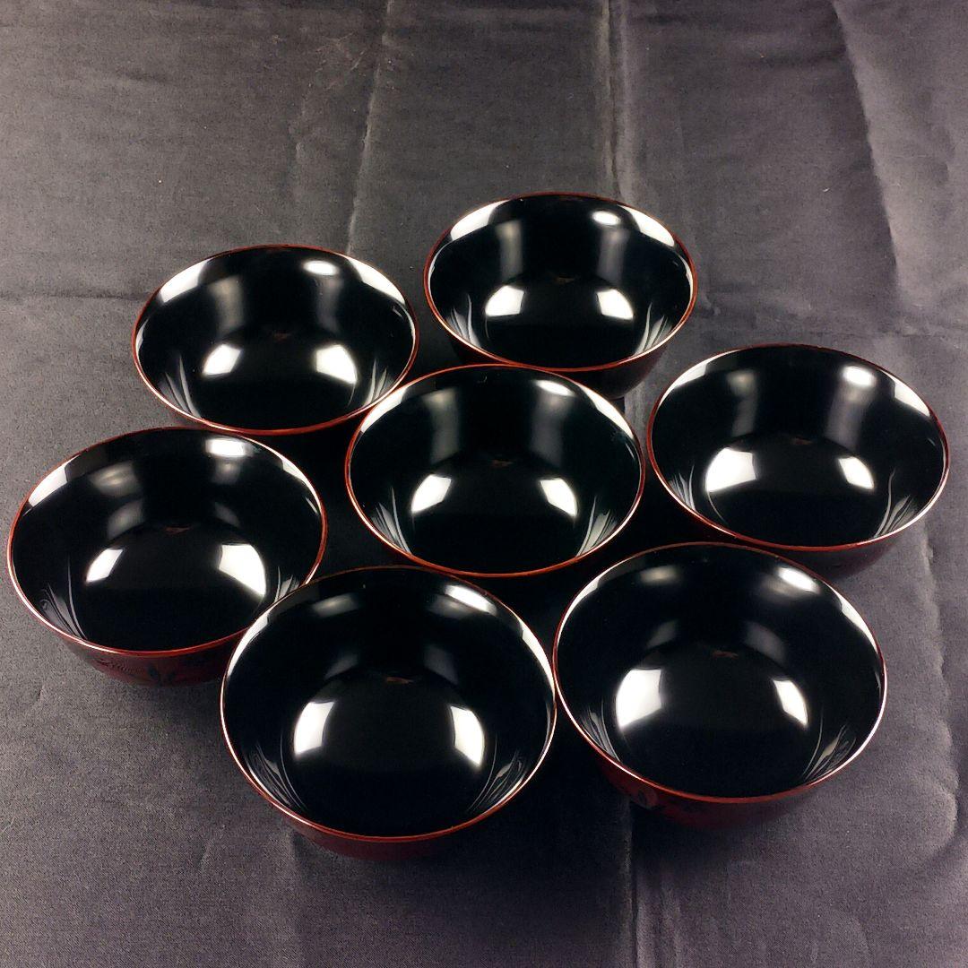 Y3112-2 懐石道具 漆器 金彩 遠山春花蒔絵 椀 7客 共箱