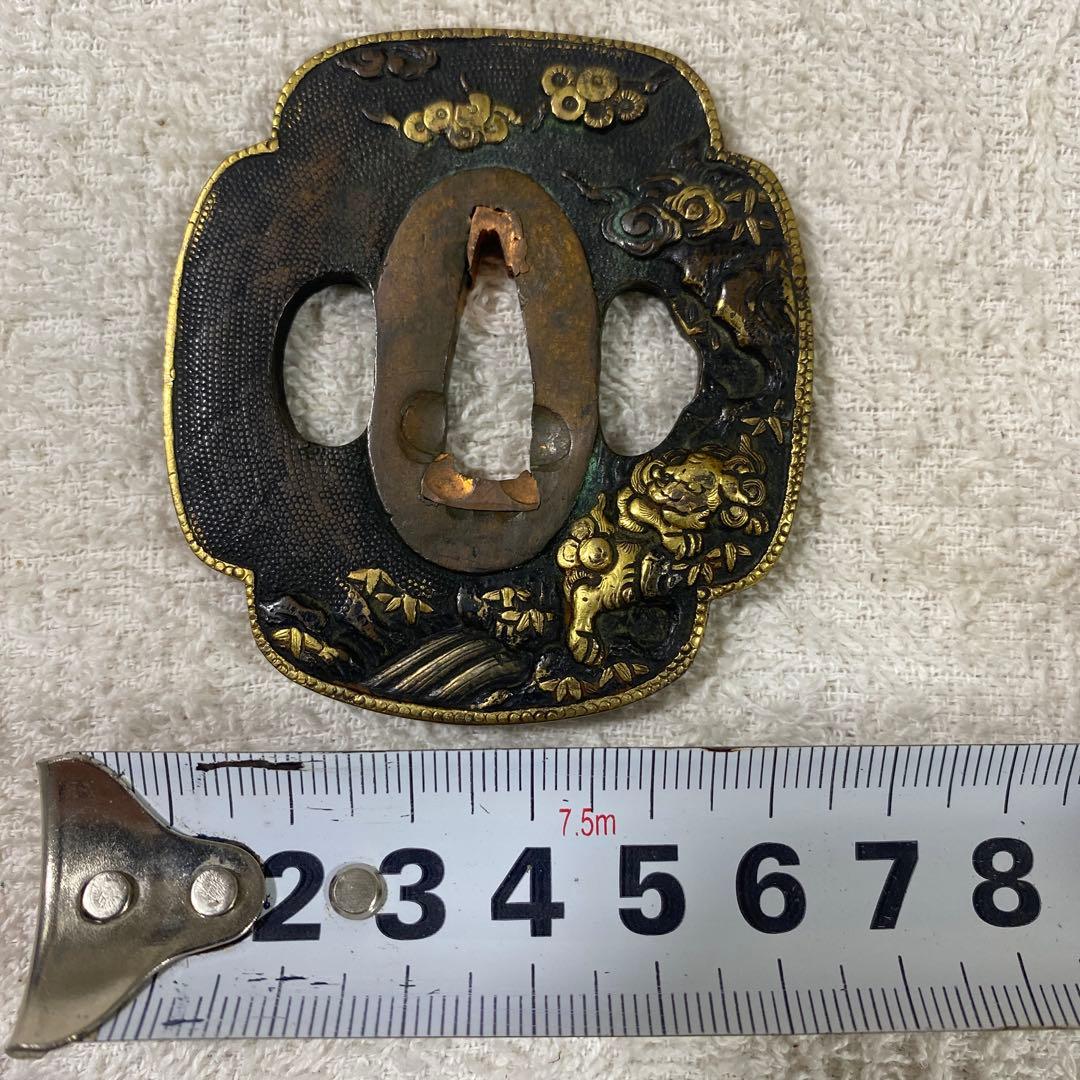 B-58 鍔　銅地　金象嵌　武具　刀装具　日本　骨董品　時代物　美術品　工芸品